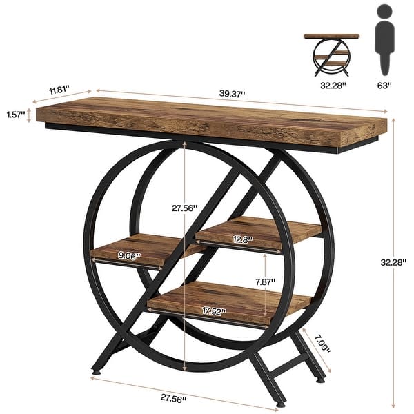 dimension image slide 1 of 3, 39.4-Inch Console Table, 4- Tier Industrial Entryway Table