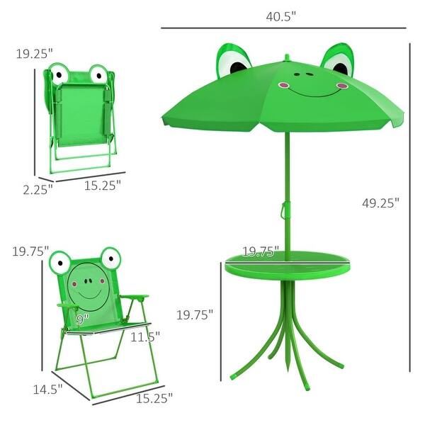 dimension image slide 0 of 2, Folding Kids Table and Chair Set for Outdoor Garden with Sun Umbrella