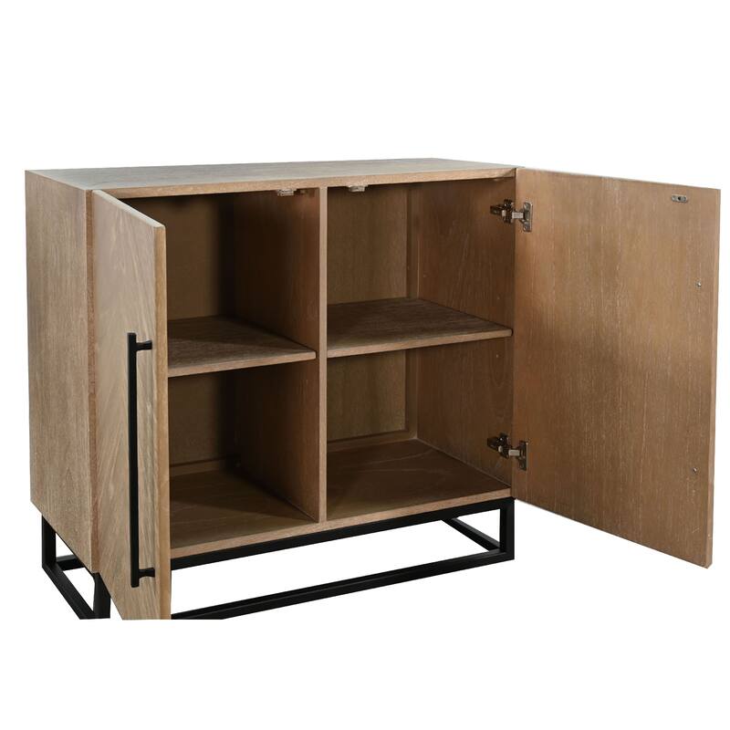 Dimy Accent Cabinet, 36 Inch, 2 Doors w Adjustable Shelves, Brown Solid Wood