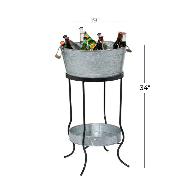 Metal 6 Bottle Ice Bucket with Lower Shelf - Gray - Roche River Decor - 19"W x 19"L x 34"H