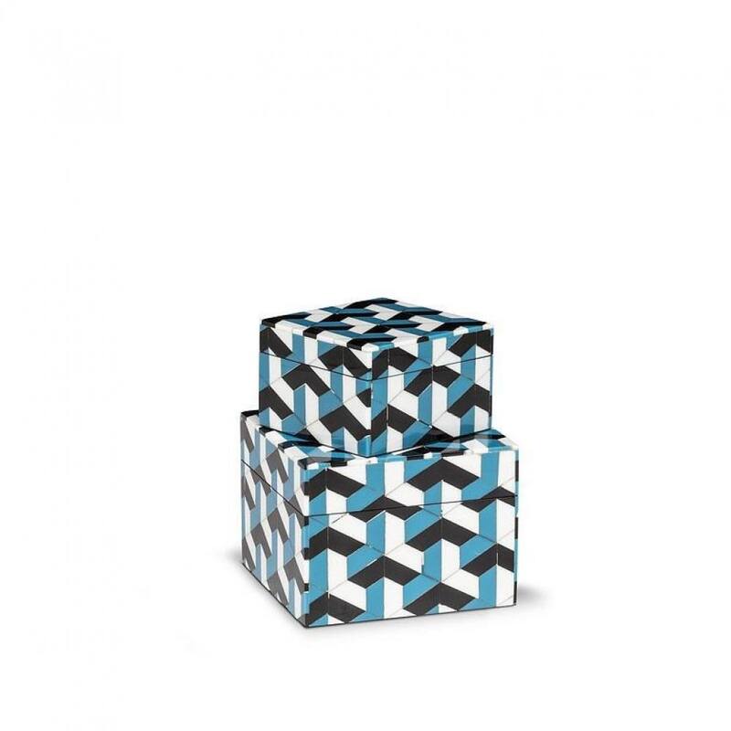 Set Of 2 Square Geometric Pattern Decorative Boxes