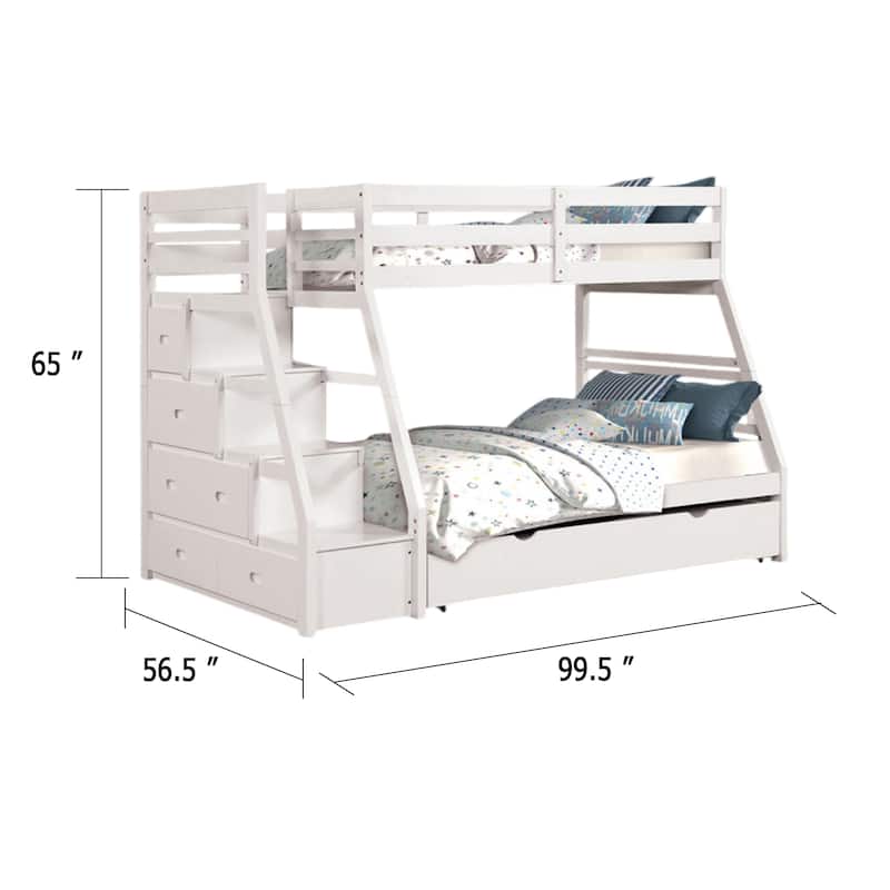 Ellon Twin over Full Bunk Bed, White Solid Wood, Storage Drawers