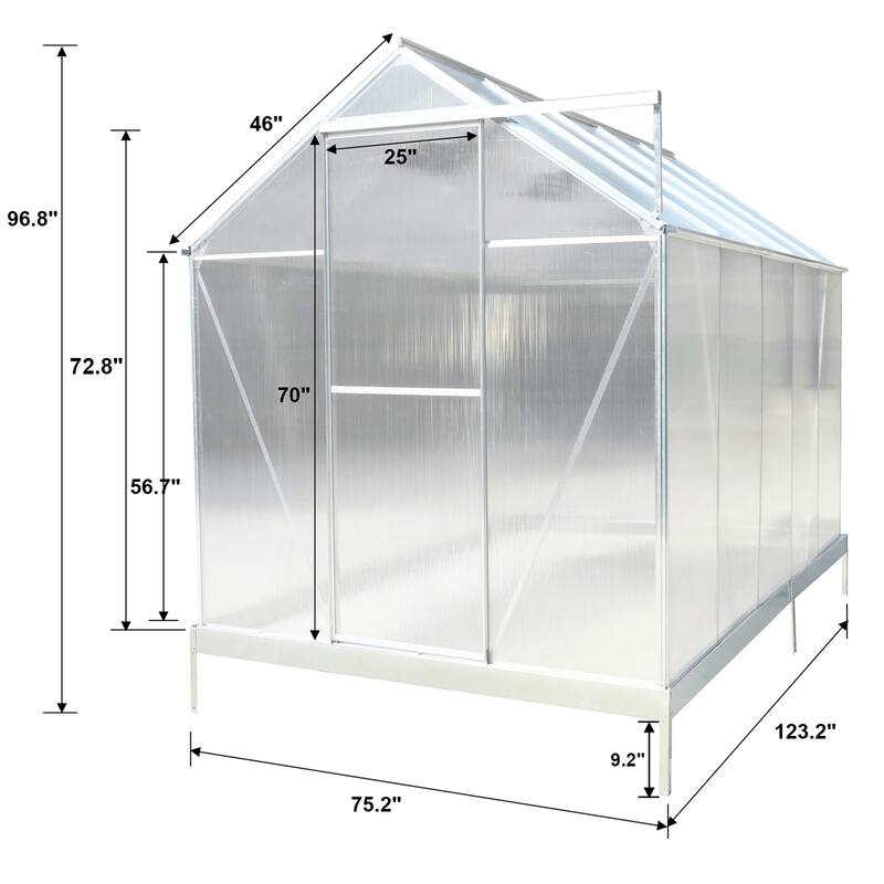 Polycarbonate Greenhouse,Heavy Duty Outdoor Walk-in Green House Kit - 6.3'*10.2'*7'