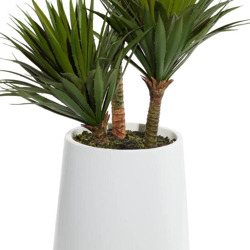 Green Faux Foliage Date Palm Artificial Plant with Realistic Leaves and White Fiberglass Pot