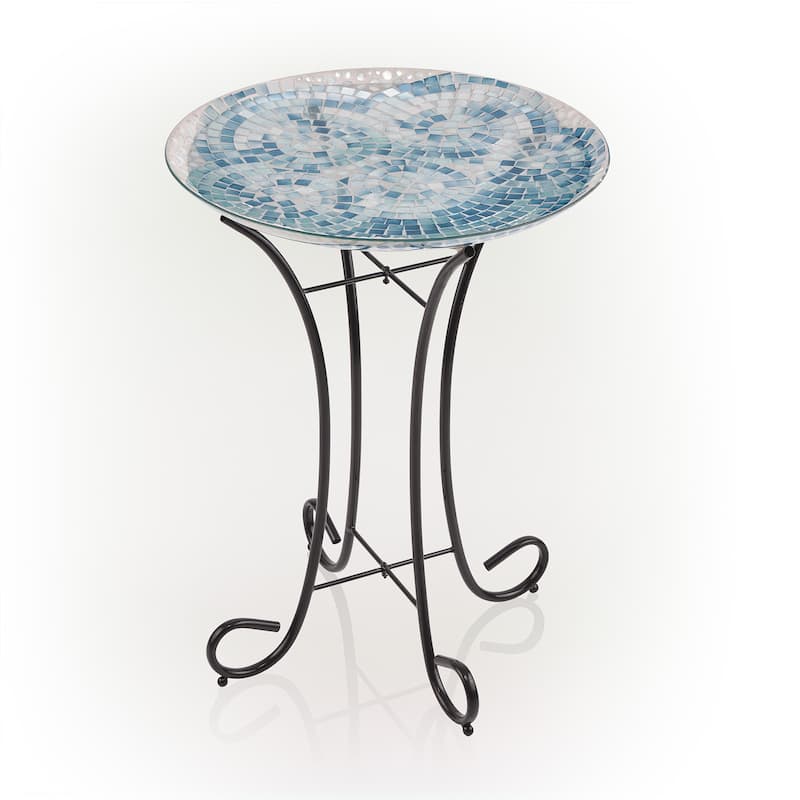 Alpine Corporation 24" Tall Outdoor Glass Birdbath Bowl with Metal Stand