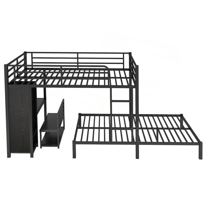 Versatile Metal Bunk Bed with Integrated Wardrobe and Functional Desk