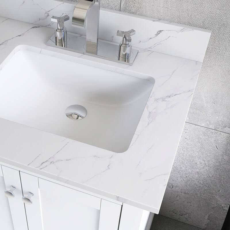 60 inch Plywood Double Sink Freestanding Bath Vanity with White Marble Top - 60" x 22"