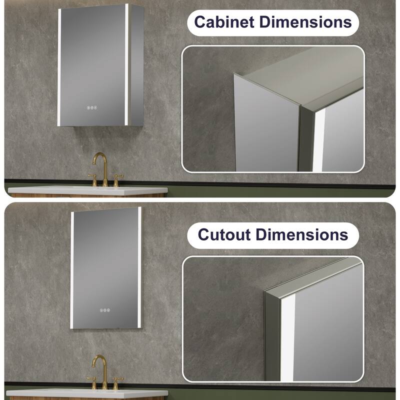 Chloe LED Medicine Cabinet with Mirror, Dimmable, Anti-fog, Adjustable Glass Shelves, Recessed or Surface Mount