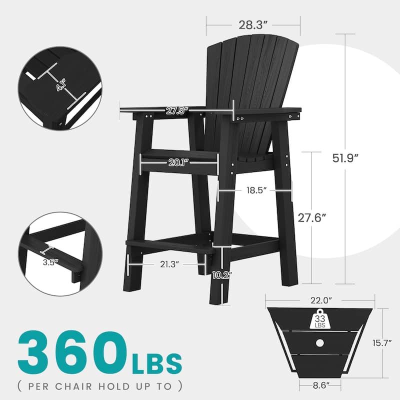 Outdoor Tall Adirondack Chair Set of 2 with Connecting Tray