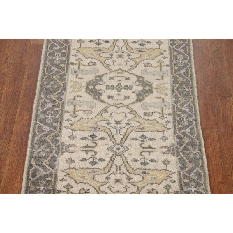 Ivory Gray Oushak Oriental Runner Rug Handmade Wool Carpet - 2'6"x 7'11"