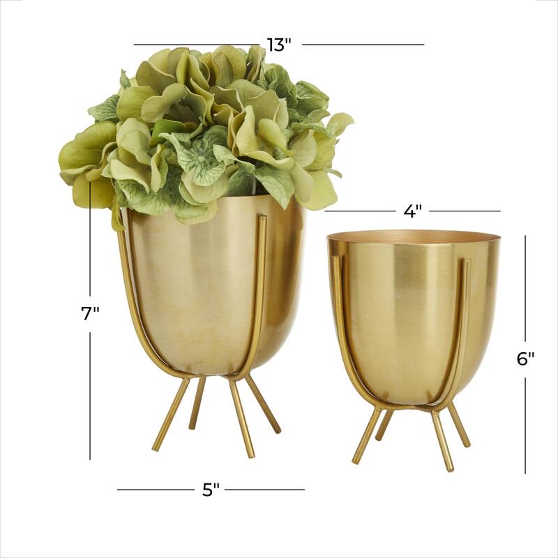 Metal Small Indoor Outdoor Planter with Removable Stand - Set of 2 Silver or Gold - CosmoLiving by Cosmopolitan
