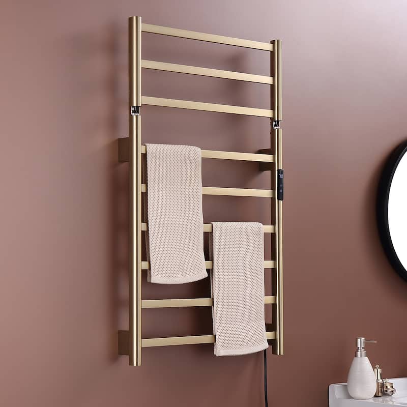 Heated Towel Rack 6-Bar Towel Warmer Rack Wall Mounted Electric Towel Drying Rack with Timer Plug-in/Hardwired