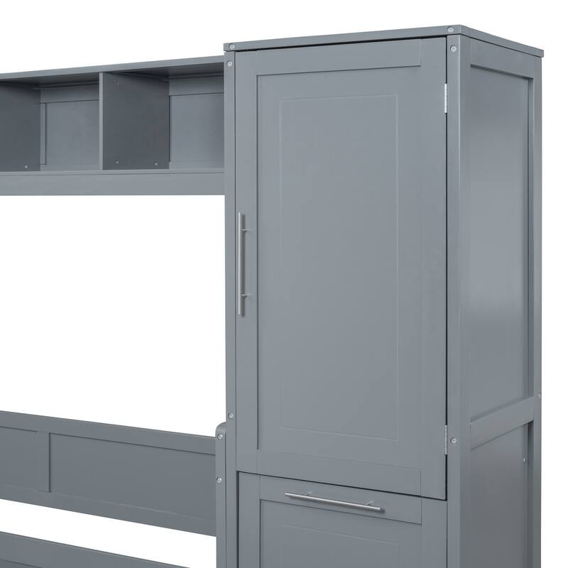 Multifunctional Murphy Bed with Top Shelf, Wardrobe, Drawers and Rack
