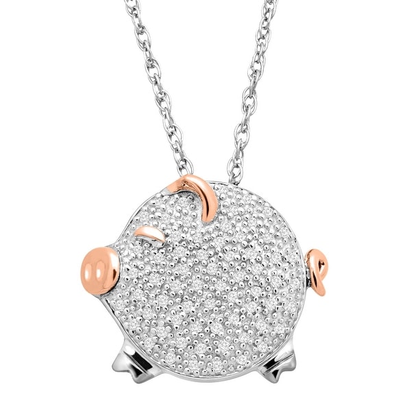 1/5 ct Diamond Pig Pendant in Sterling Silver & 14K Rose Gold