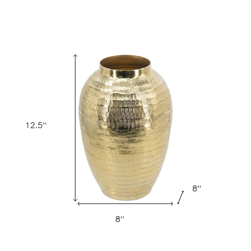 13" Gold Hammered Aluminum Urn Table Vase - 8.00