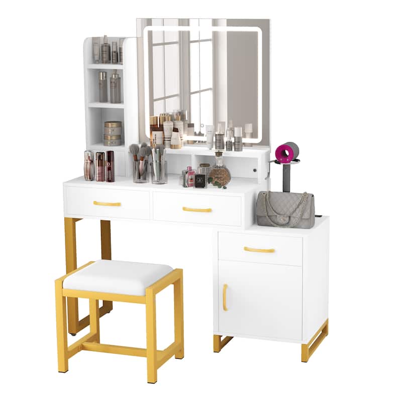 Vanity Desk Makeup Table Light Strip Mirror Dressing - 35.4"L x 15.7"W x 53.5"H