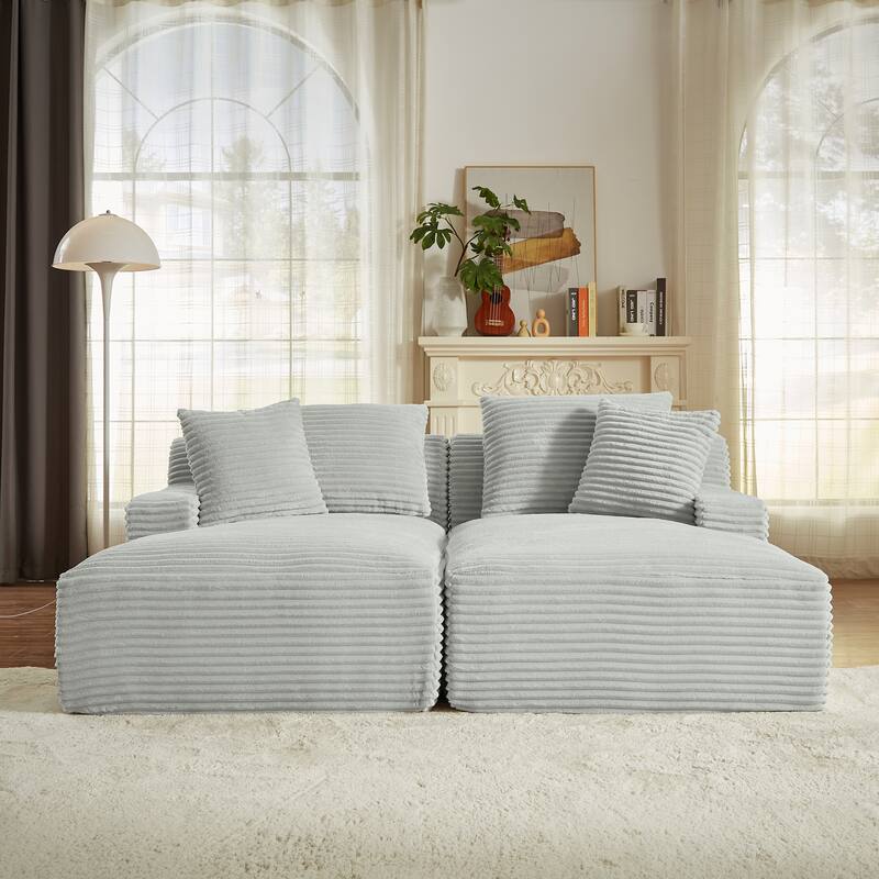 Corduroy Upholstery Cloud Modular Sectional Sofa with Chaise and Pillows, All-Foam Compression Design