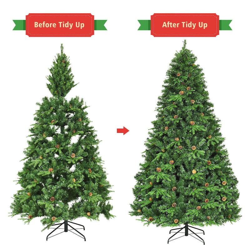 Gymax Pre-Lit 8' Premium Spruce Artificial Christmas Tree Hinged 660