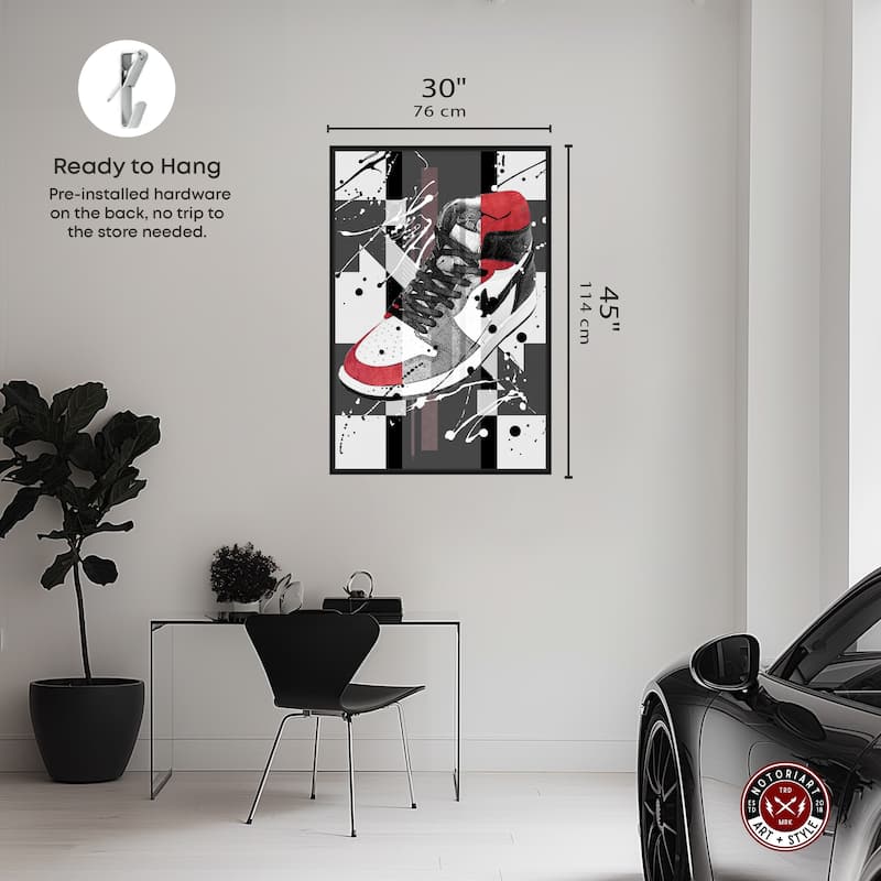 Notoriart Flashy Red Sneaker Framed Sneaker 1 Piece Canvas Wall Art