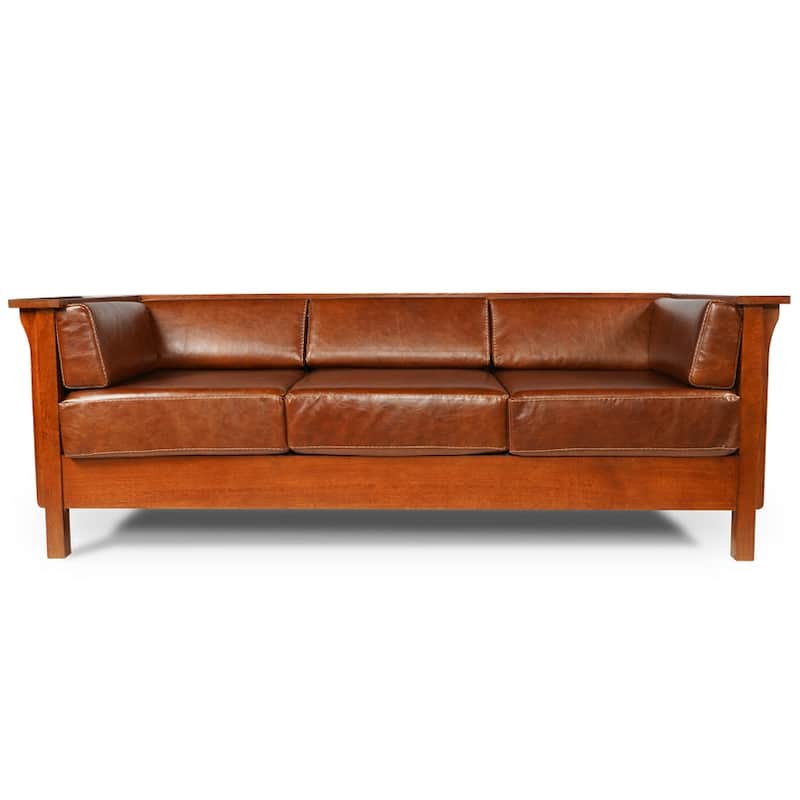 Mission Craftsman Cubic Panel Side Sofa - Russet Brown Leather (RB2)