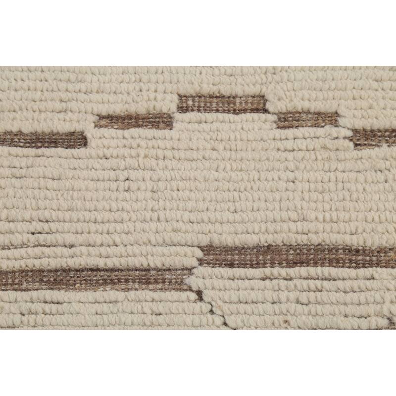 Ivory Moroccan Abstract Area Rug Handmade Wool Carpet - 8'10"x 12'8"