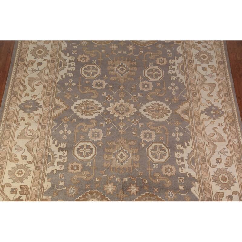 Gray Oushak Indian Area Rug Hand-Knotted Wool Carpet - 9'0"x 12'0"