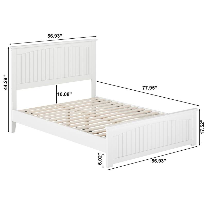 Solid Wood Low Profile Platform Bed with Footboard & USB Ports - Full Size Bed Frame