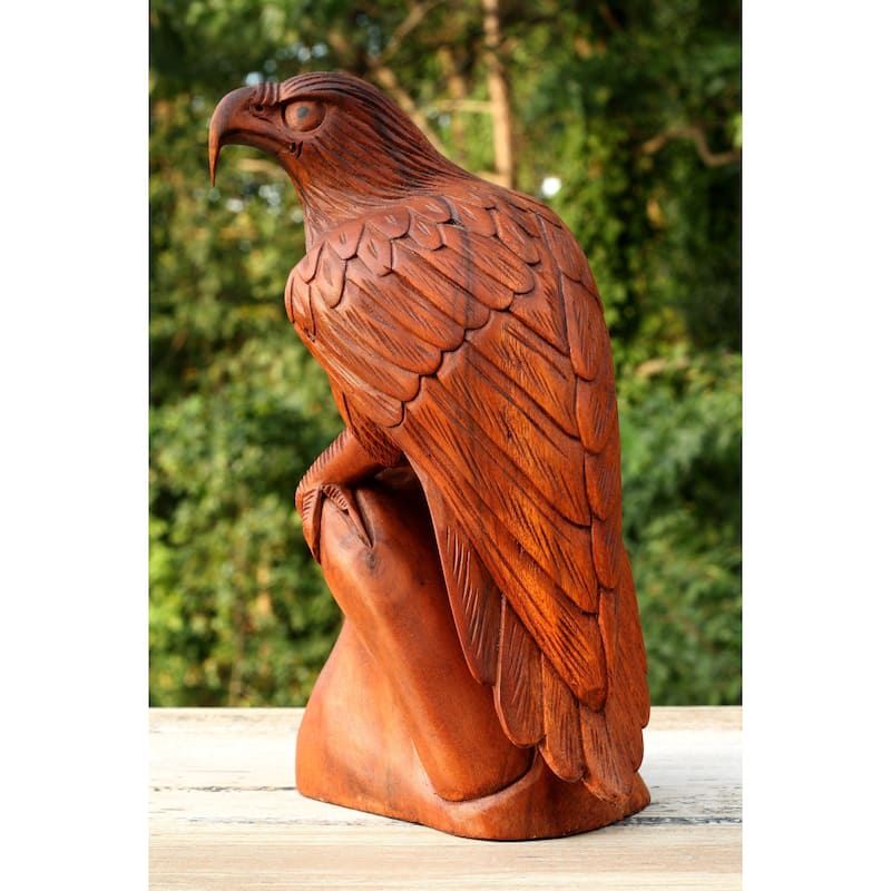 12" Large Big Solid Wooden Handmade American Eagle Statue Handcrafted Figurine Sculpture Hand Carved Lodge Home Decor Us Accent