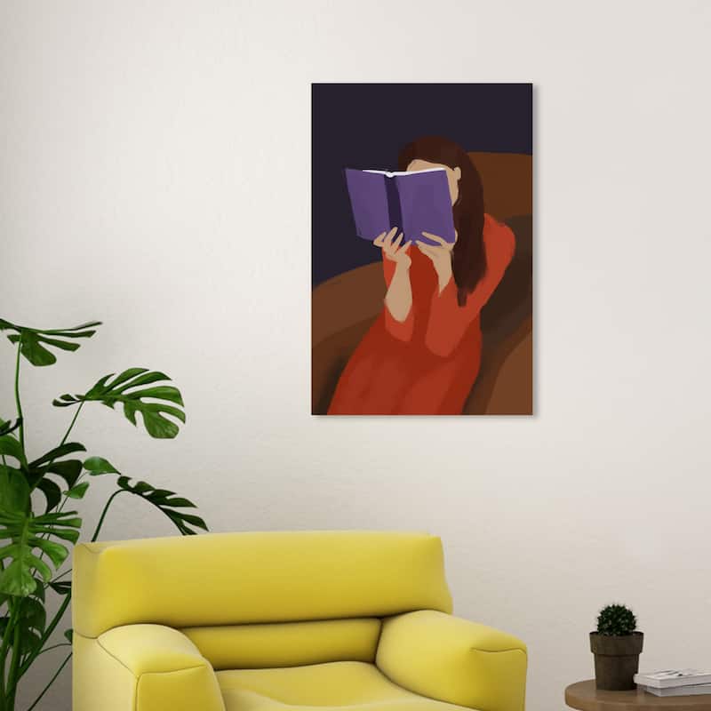 Wynwood Studio Canvas Entertainment and Hobbies Passionate Reader Red and Dark Red Modern & Contemporary Wall Art Canvas Print - 30 x 20