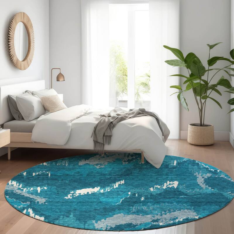 Premium Washable Super Soft Modern Ziggy Mayfield Rug - Navy - 8' x 8'
