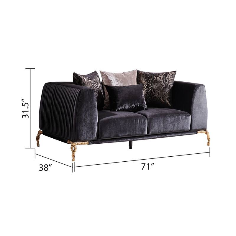 Thick Velvet Fabric Upholstered Loveseat Made With Wood Finished In Black