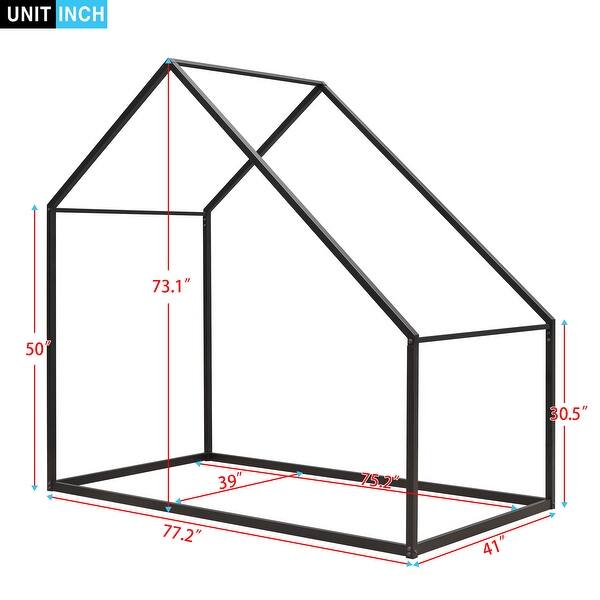 Twin Size Metal House Bed Frame with Roof Design, Open and Versatile Space for Kids