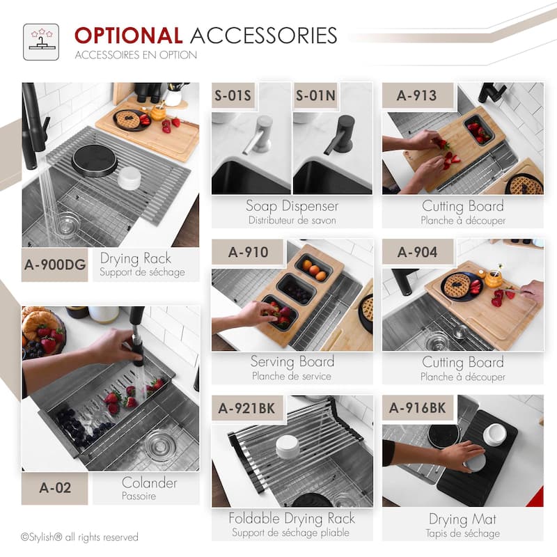 Undermount 25" Single-Bowl Stainless Steel Kitchen Sink S-312XG - 25" x 18" x 10"