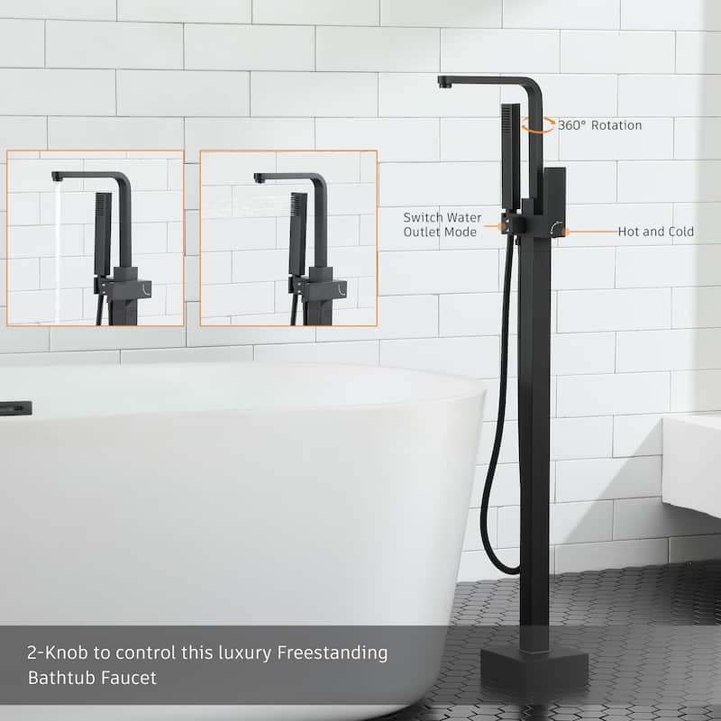 Freestanding Bathtub Faucet, Floor Mount Bathtub Filler with Handheld Shower