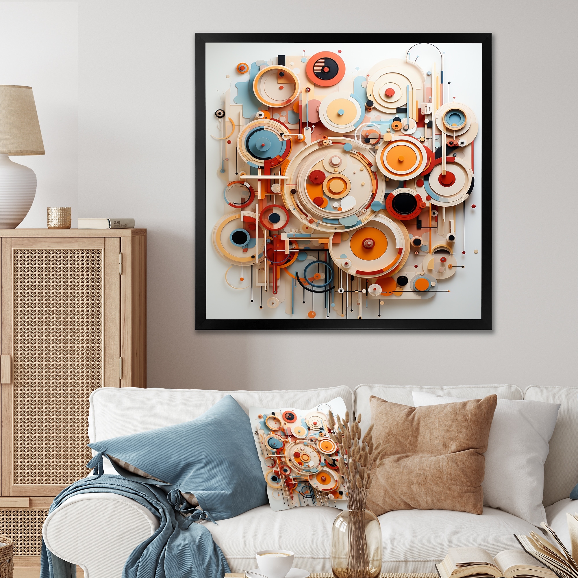 Designart "Colorful Geometric Sculptures I" Abstract Wall Decor Colorful Modern Entryway Framed Wall Art Print