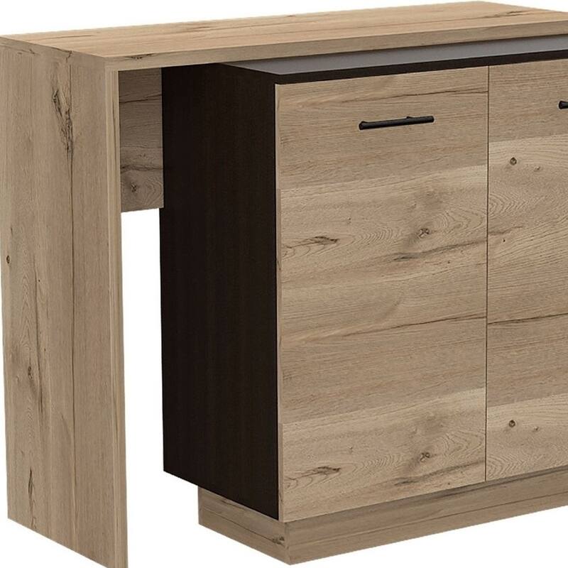 HomeRoots Natural and Natural And Black 59" Kitchen Island With Storage - 20" X 40" X 20"