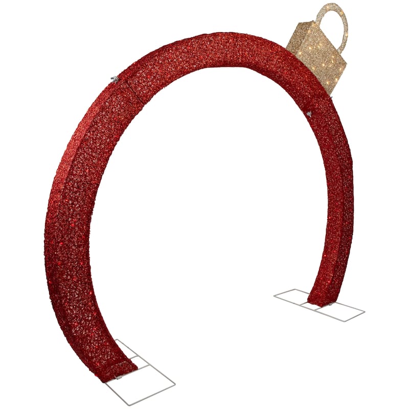4.25' Red LED Ornament Arch Outdoor Christmas Decoration White Lights