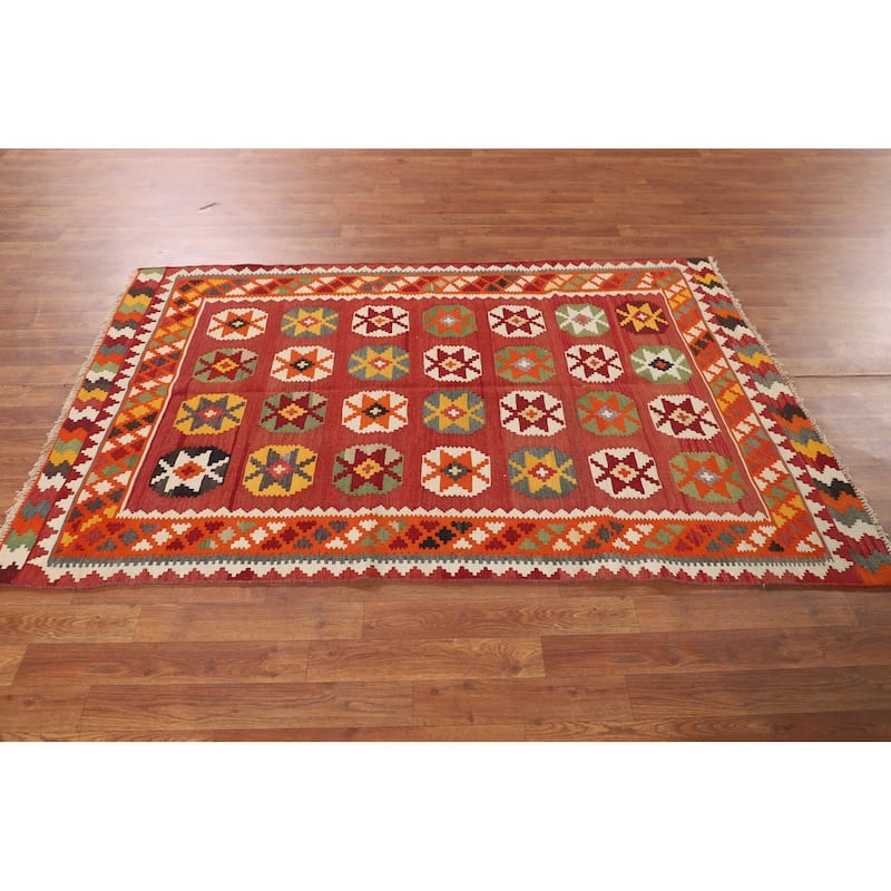 Vegetable Dye Kilim Qashqai Persian Vintage Flatweave Wool Carpet - 3'11"x 6'4"