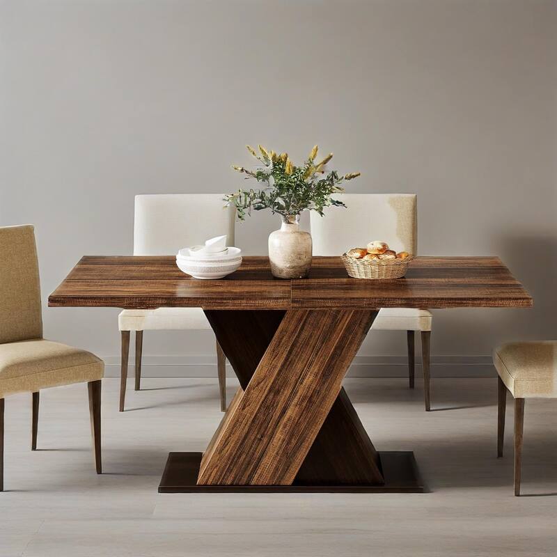 Tribe signs Brown Farmhouse Dining Table for 4 People Dark Wood Finish Rectangular Sturdy MDF Table for Dining Room Kitchen