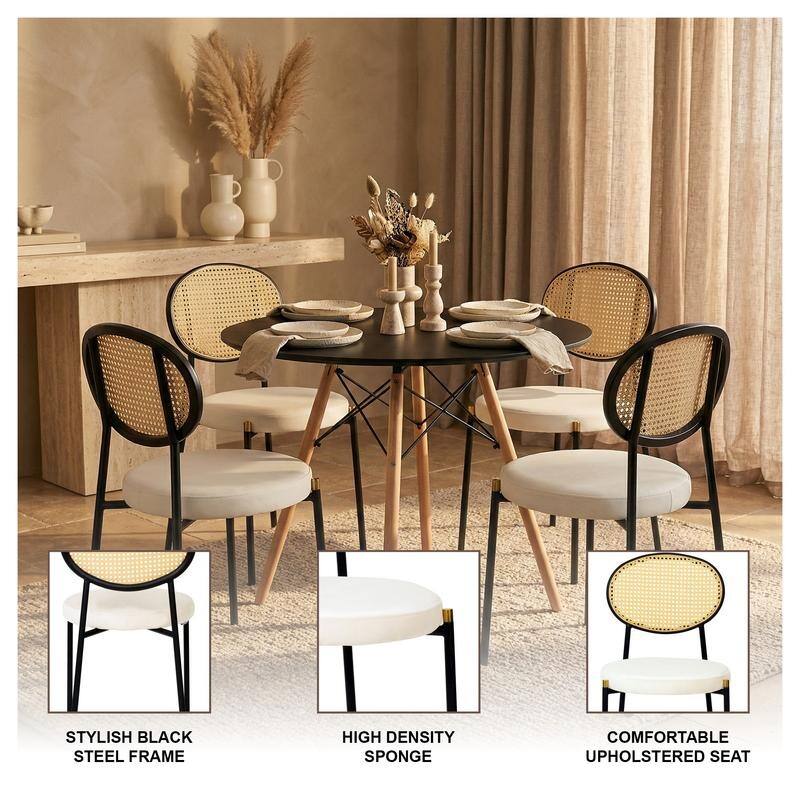 Leisuremod 5-Piece Dining Set with 1 Modern Solid Wood Top Round Dining Table and 4 Velvet/Leather Upholstered Chairs