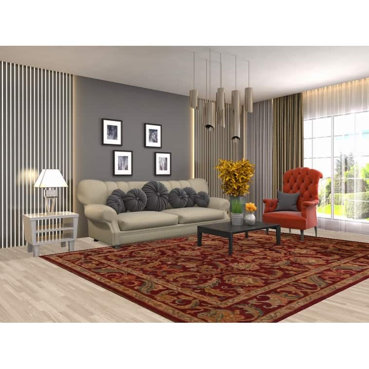 All-Over Floral Red Agra Indian Area Rug Hand-Knotted Wool Carpet - 7'10"x 10'4"