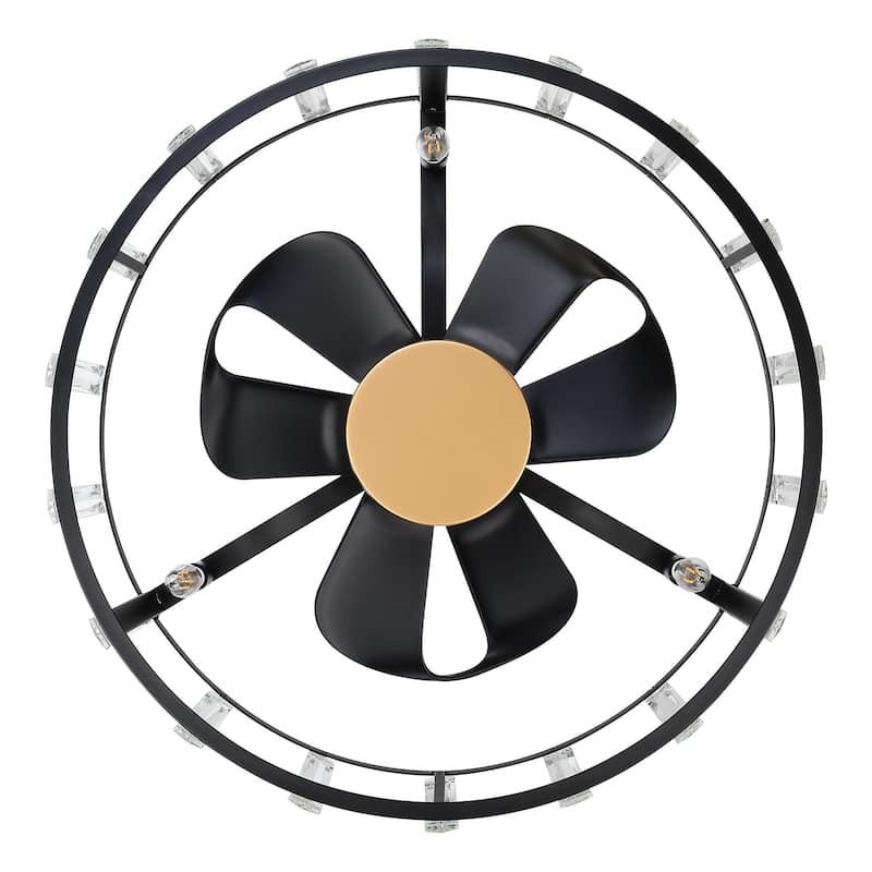 27" Modern Black ABS 3-Blade Crystal Caged Ceiling Fan Chandelier with Remote