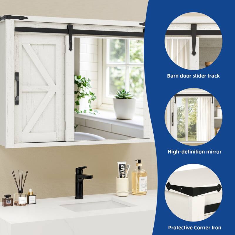 Moasis Bathroom Medicine Cabinet Wall Mounted Storage Organizer with Mirror and Sliding Barn Door