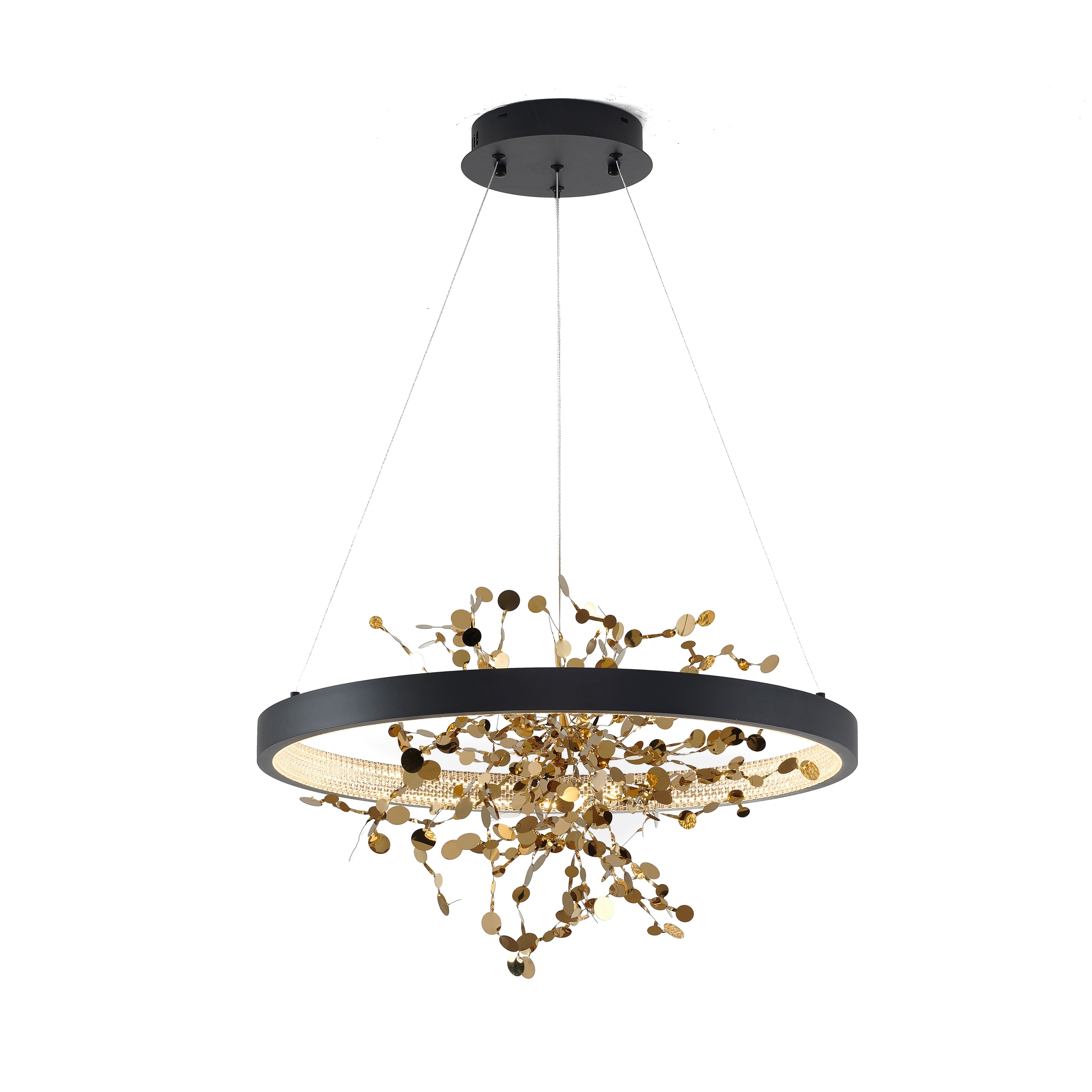 Transitional 1-Light Sand Black Stainless Steel LED Chandelier With Confetti Interior