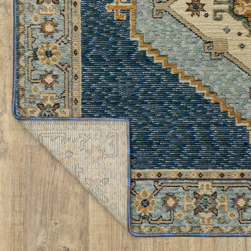Style Haven Adalynn Traditional Double Medallion Blue/ Gold Area Rug