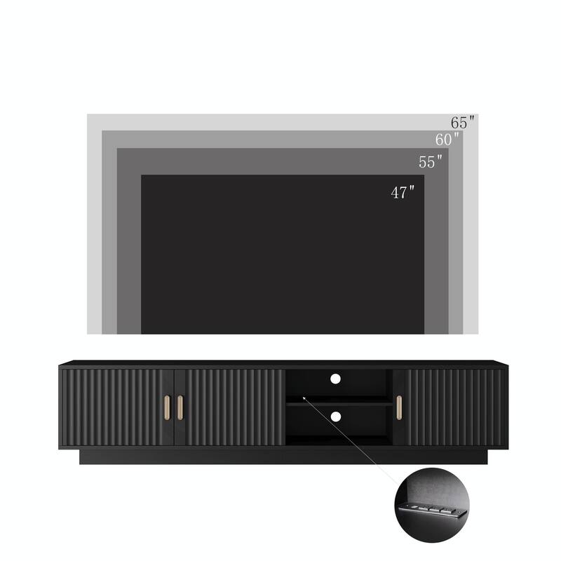 Mid-Century Modern TV Stand with LED Lights, Accommodates up to 80-Inch TV