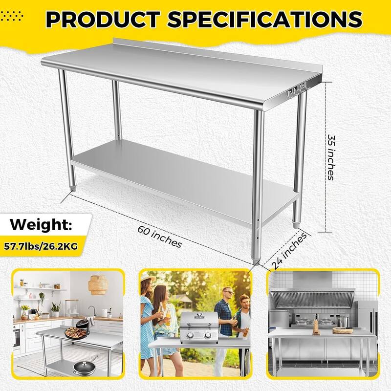 60" x 24" Stainless Steel Work Table with Under Shelf