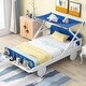 preview thumbnail 1 of 6, White+Blue Playful Twin Car Platform Bed, Ceiling Cloth, Storage Shelf, Wheel Legs White+Blue