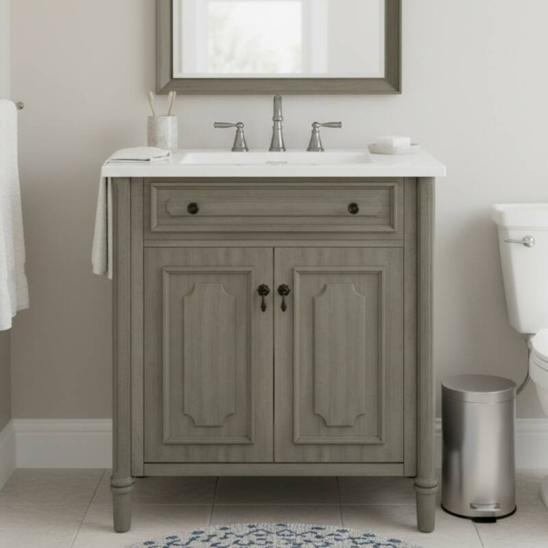 Christopher Knight Home - Marseille 31" Vintage Bathroom Vanity with Sink, Antique Cabinet with Classic Bathroom Storage
