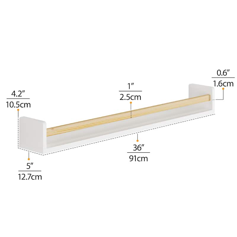 Wallniture Madrid Kids Bookcases, Wall Shelves for Nursery Decor, 36", White, Set of 2
